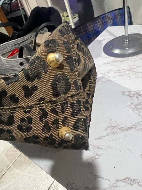 Vintage Fendi Leopard Print Tote with Red Handles canvas - Picture 3 of 10